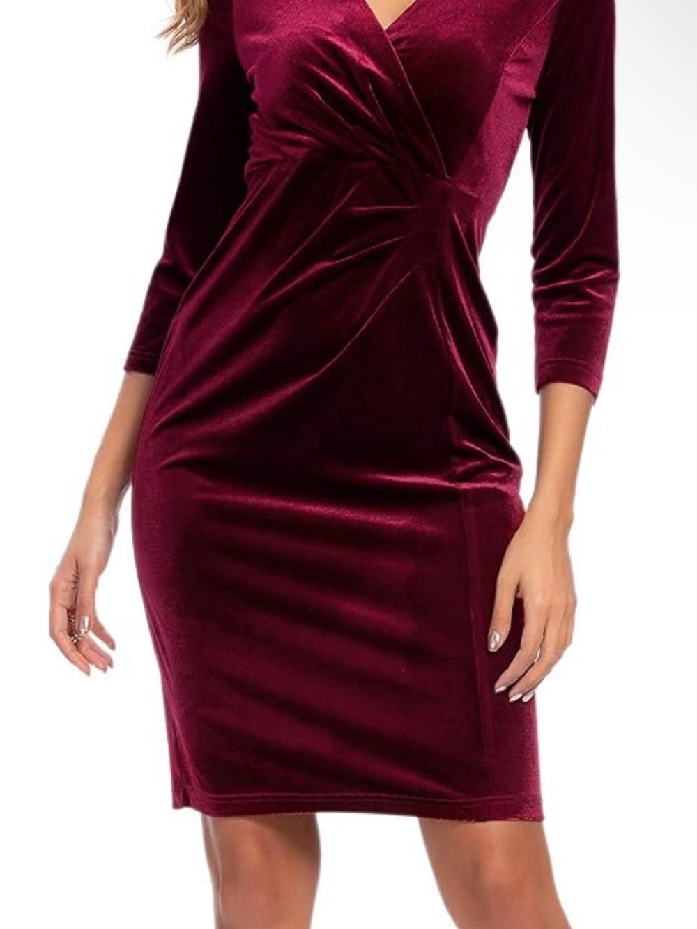 Velvet Wrap Midi Dress in Wine